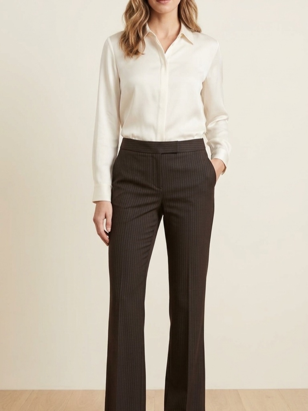 GAP Brown Striped Straight-Leg Dress Trousers